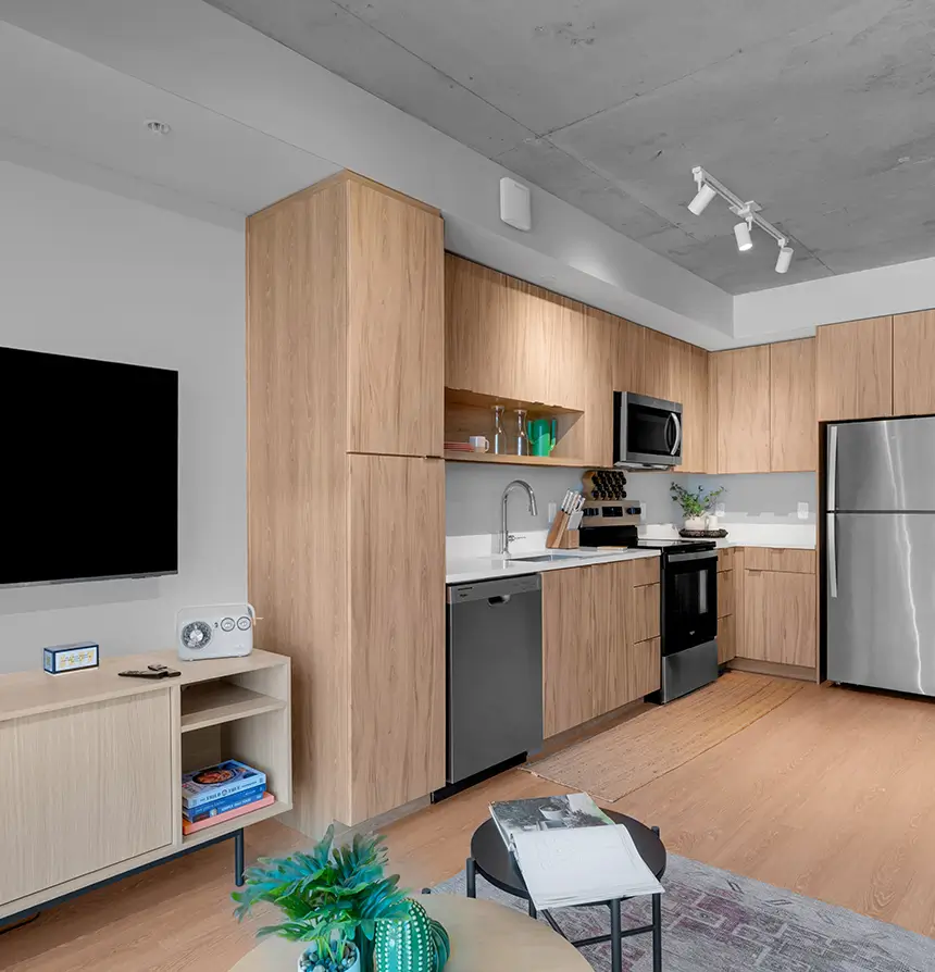 Studio living room and kitchen